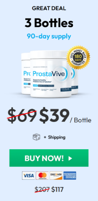 ProstaVive 3 bottles package deal with discounted price for improved urinary flow and vitality