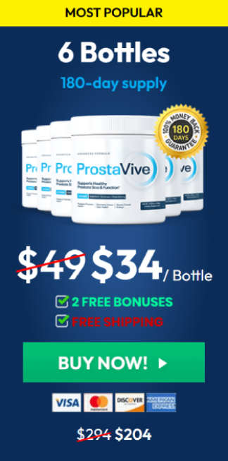 Premium 6 bottles ProstaVive package with free bonus guides, ideal for long-term prostate health maintenance