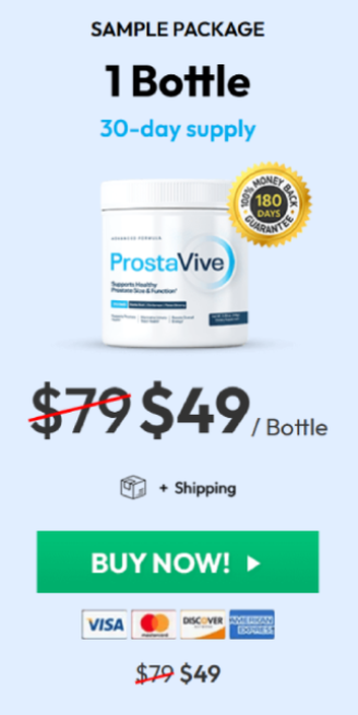 Special single bottle offer of ProstaVive supplement highlighting easy daily use and prostate support